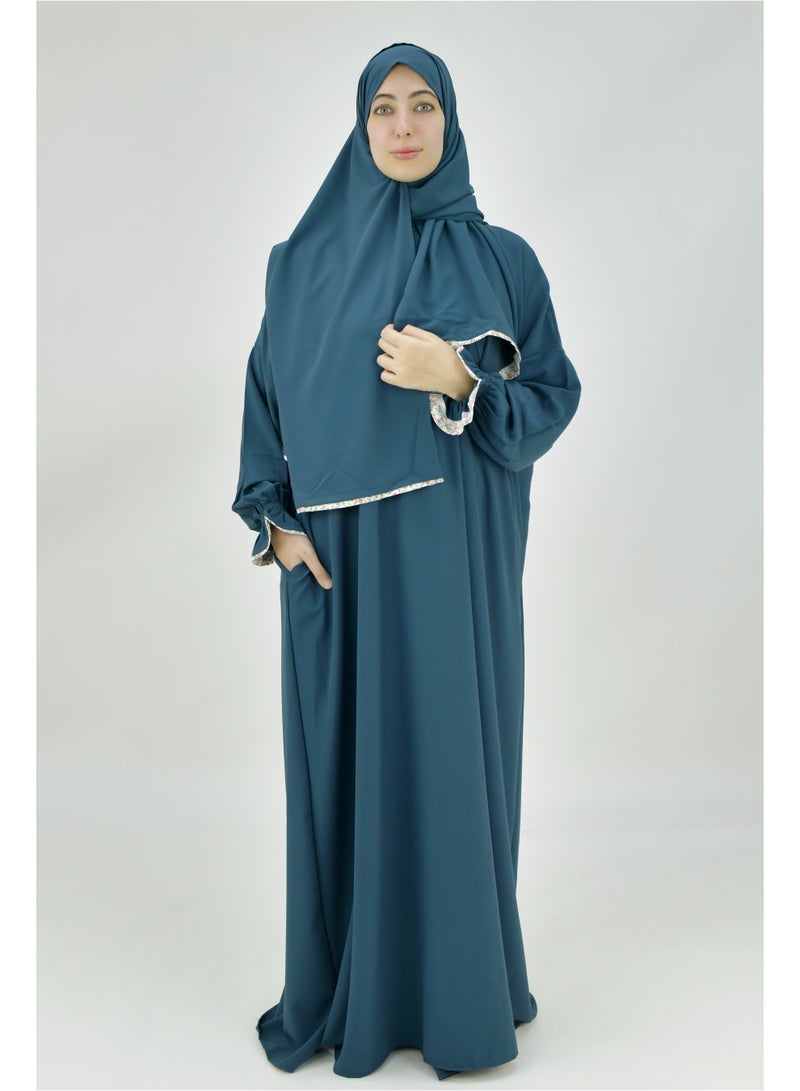  داماس كولكشن باس صلاة نسائي قطعة واحدة من قماش كريب فوكا فاخر مع وشاح متصل وجيب – ملابس صلاة شرعية مريحة - Image 2